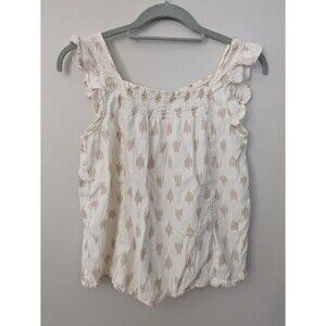 Madewell Tank Top XS Cream Square Neck Boxy Smocked Peasant Cotton Lightweight